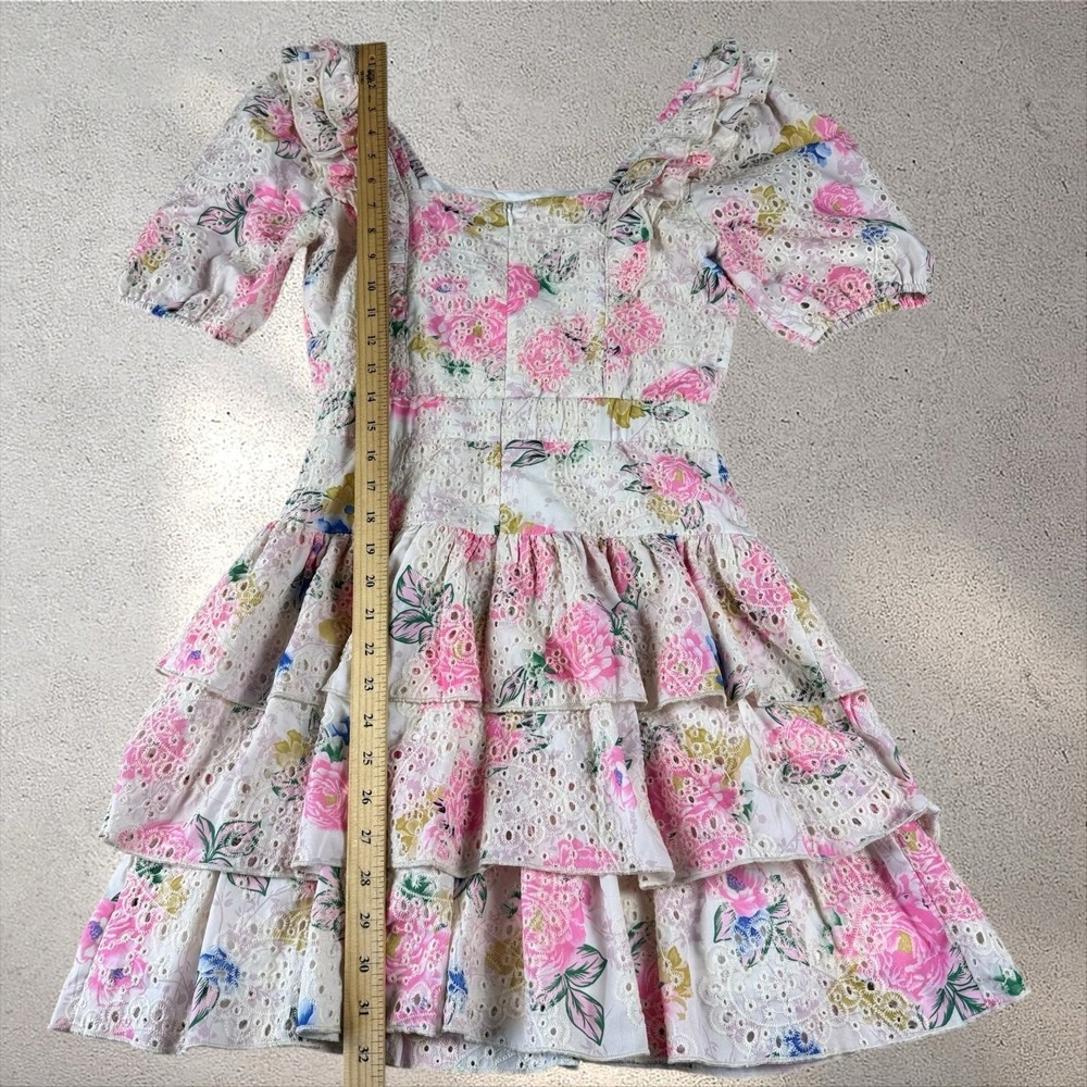 Adelyn Rae Kerry Eyelet Mini Dress Pink Floral Ruffles Pastel Size XS NWT - Picture 6 of 7
